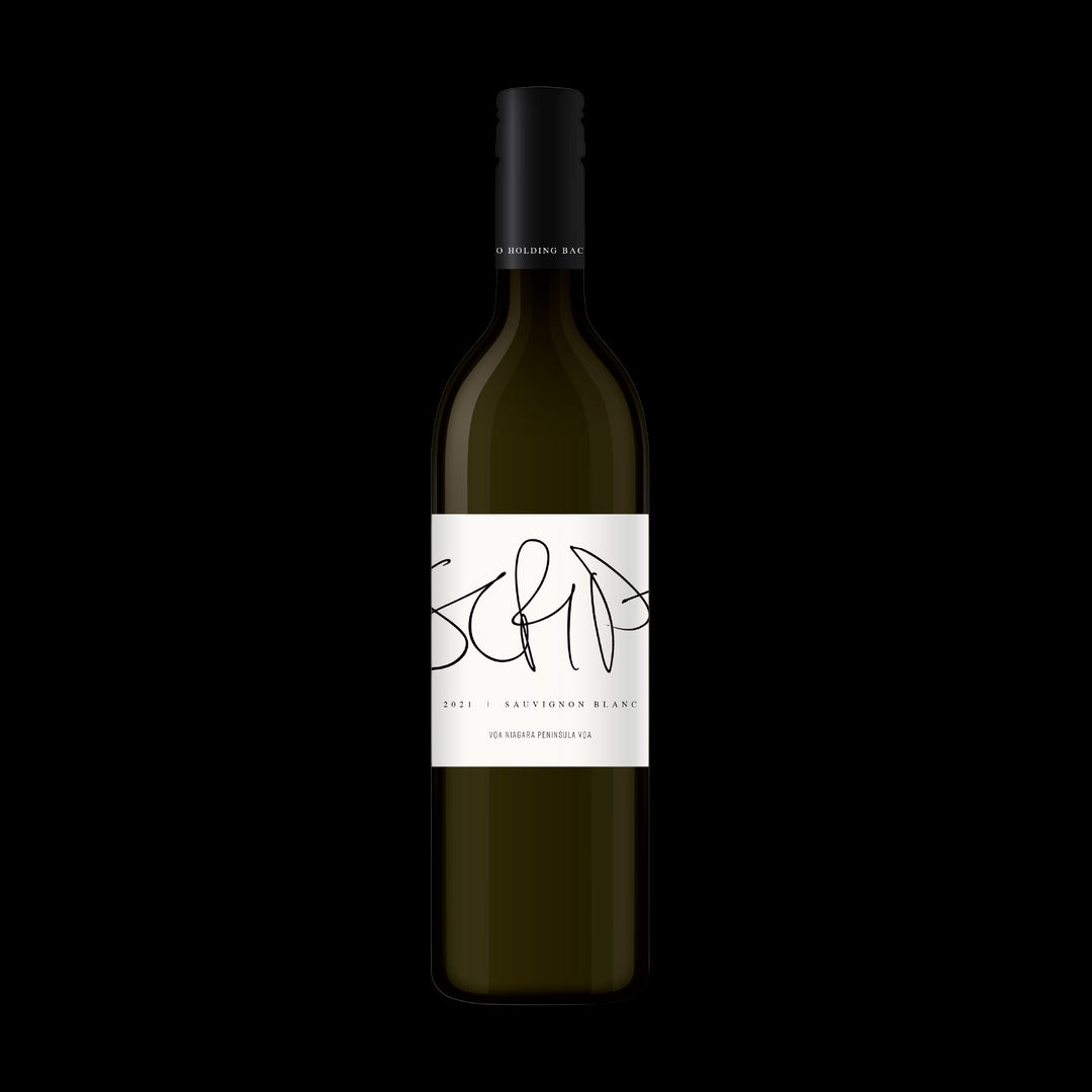 dark green bottle of 2021 Sauvignon Blanc on transparent background